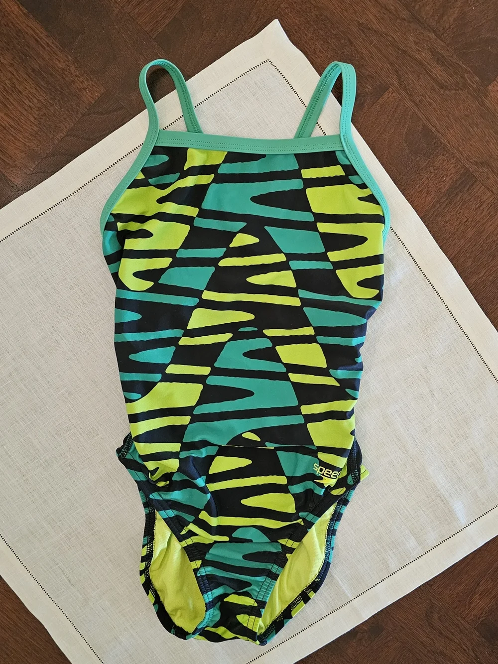 Speedo Girls Disco Boom Flyback One Piece Swimsuit ProLT Team Green Sz 28/M(10)